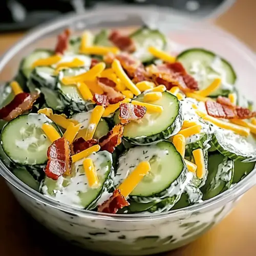 Creamy Cucumber Salad with Bacon and Cheese