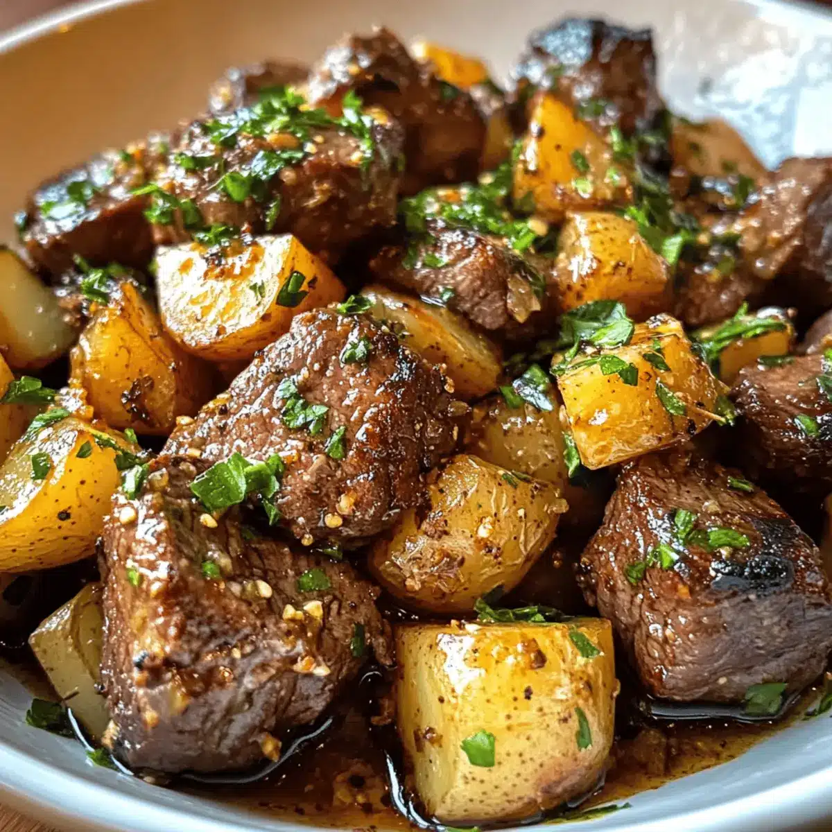 Crockpot Garlic Butter Beef Bites with Potatoes