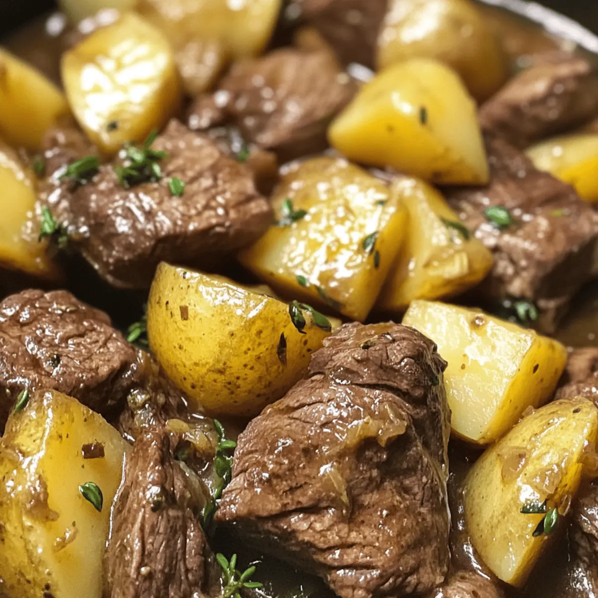 Slow Cooker Garlic Butter Beef Bites & Potatoes