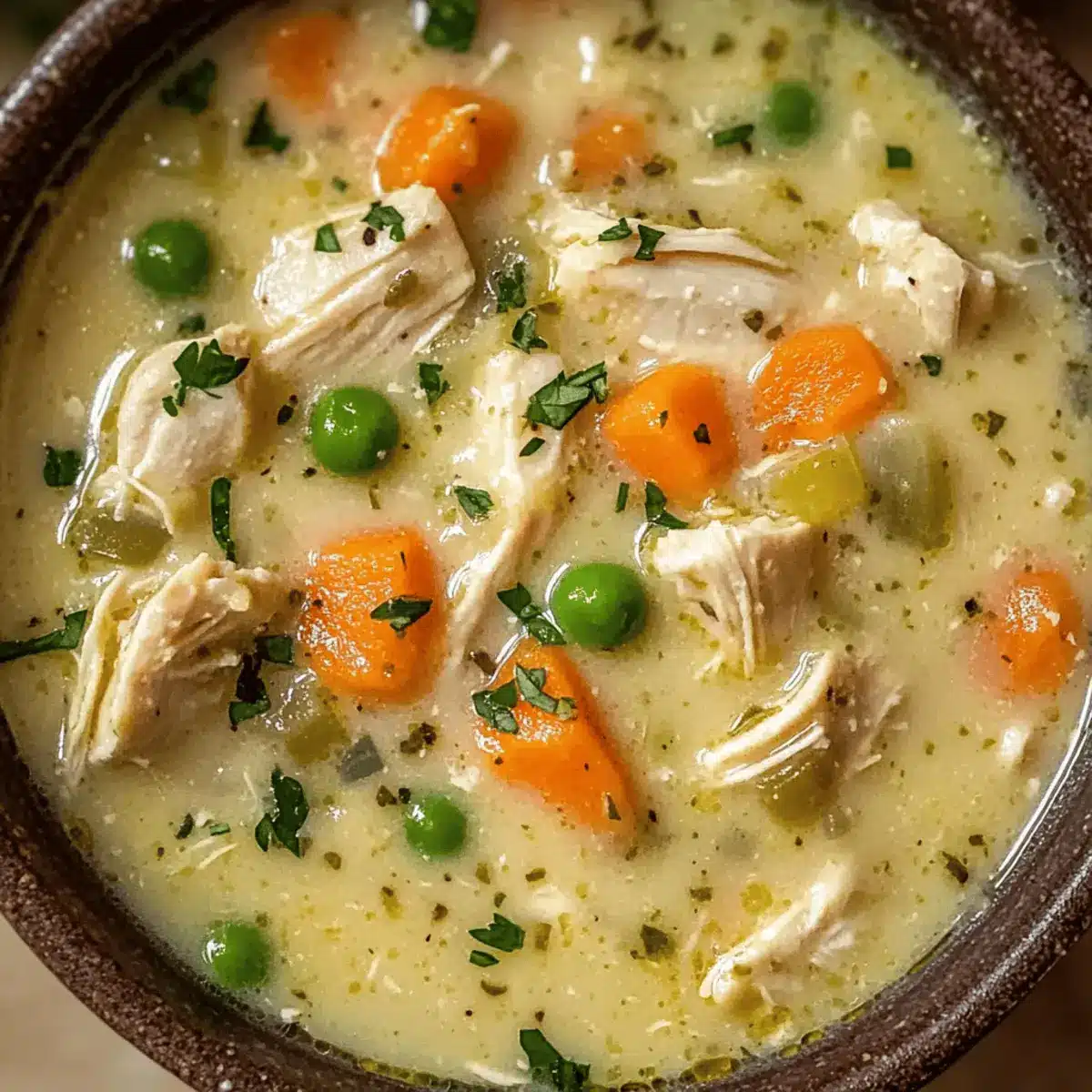 High Protein Chicken Pot Pie Soup