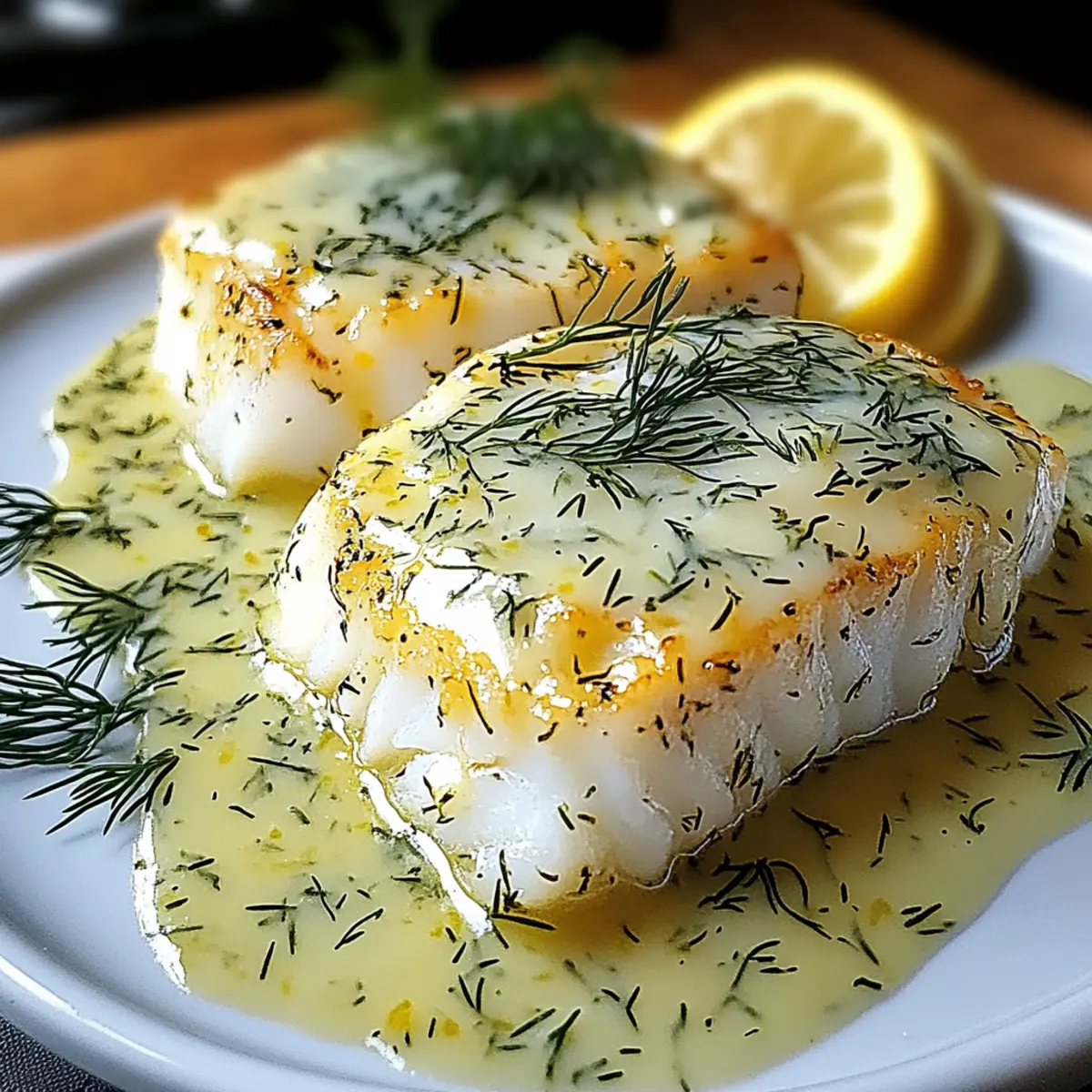 Baked Cod with Lemon Dill Sauce