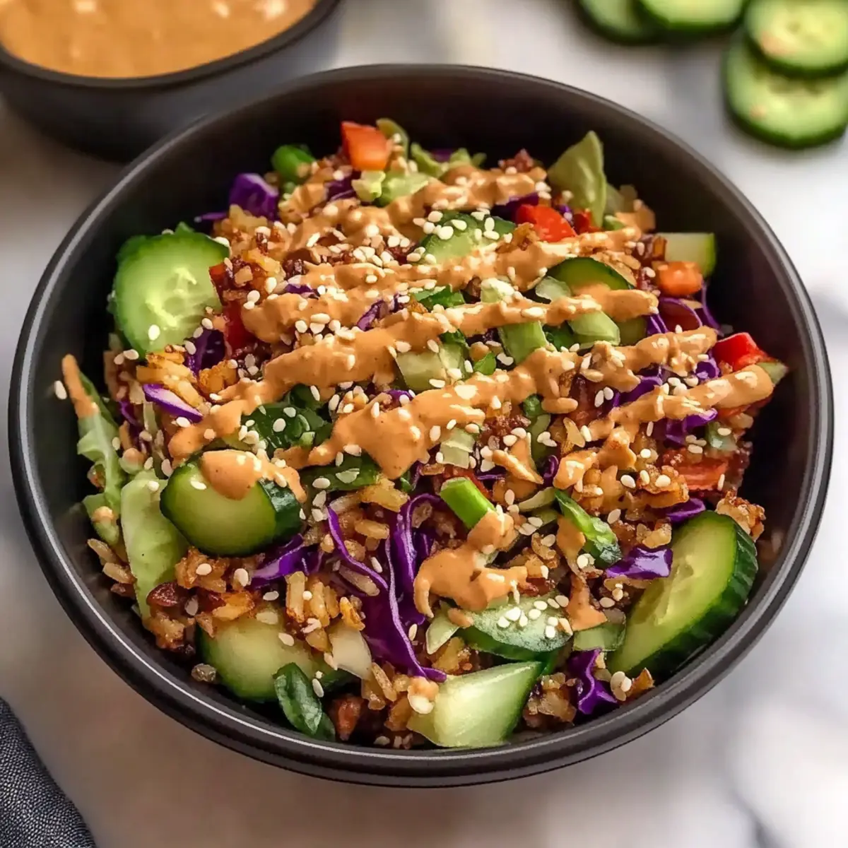 Crispy Rice Salad with Peanut Sesame Dressing