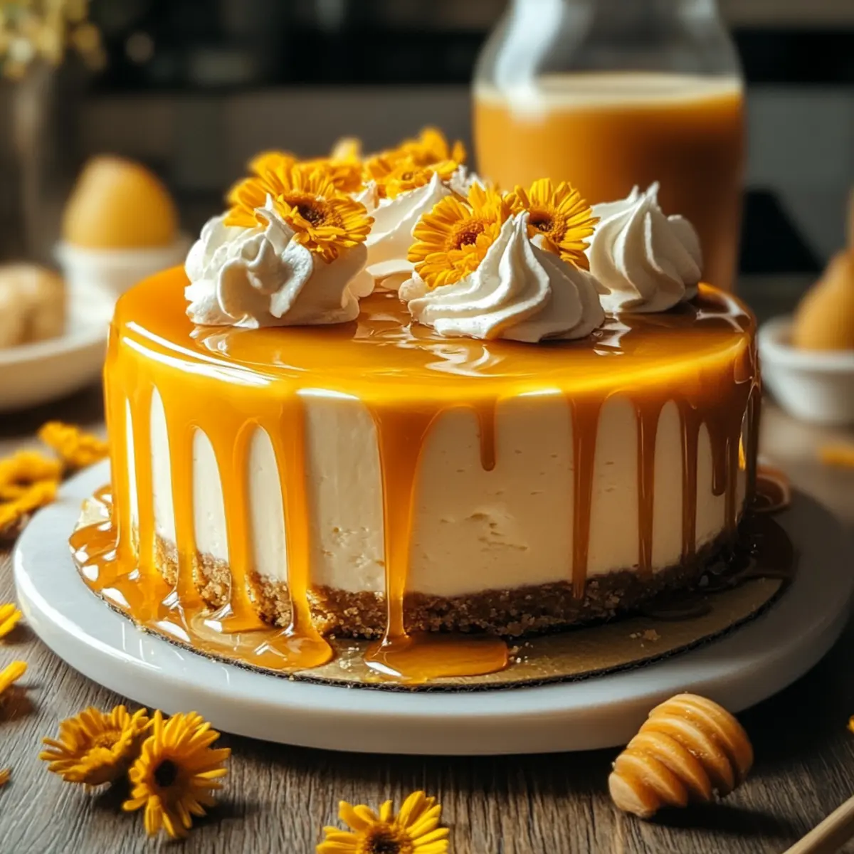 Hufflepuff Butterbeer Cheesecake with Honey Caramel Drizzle