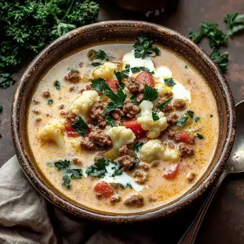Keto Cauliflower & Hamburger Soup