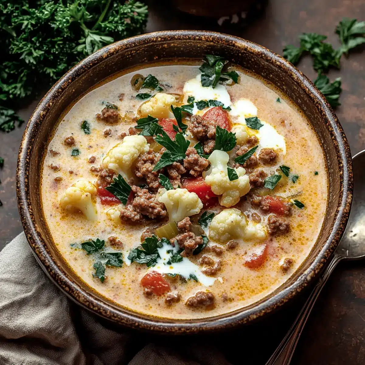 Keto Cauliflower & Hamburger Soup