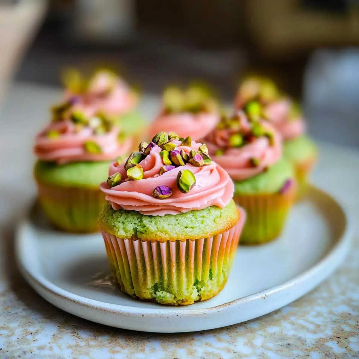 Vegan Mini Rose Pistachio Cupcakes
