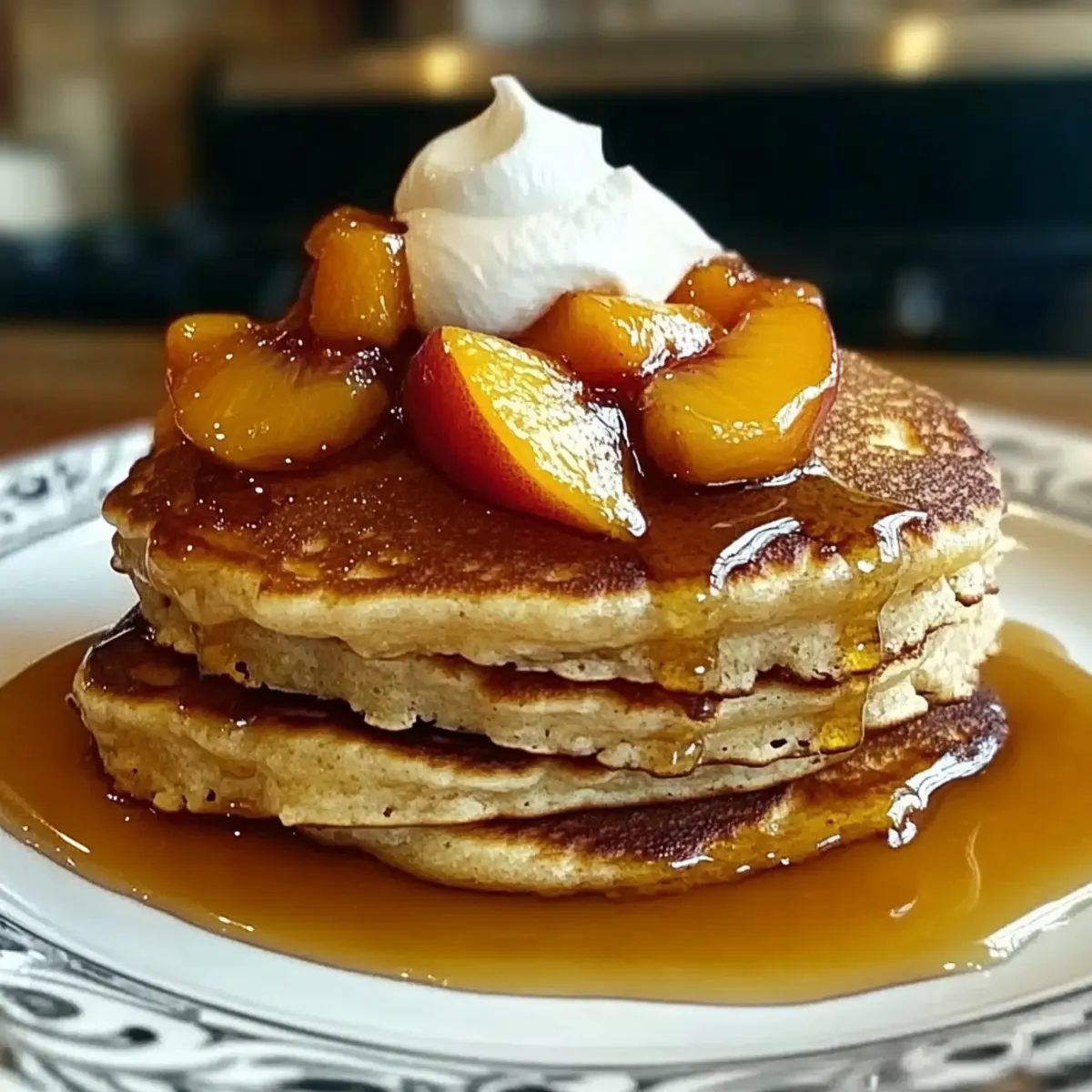 Fluffy Peach Cobbler Pancakes