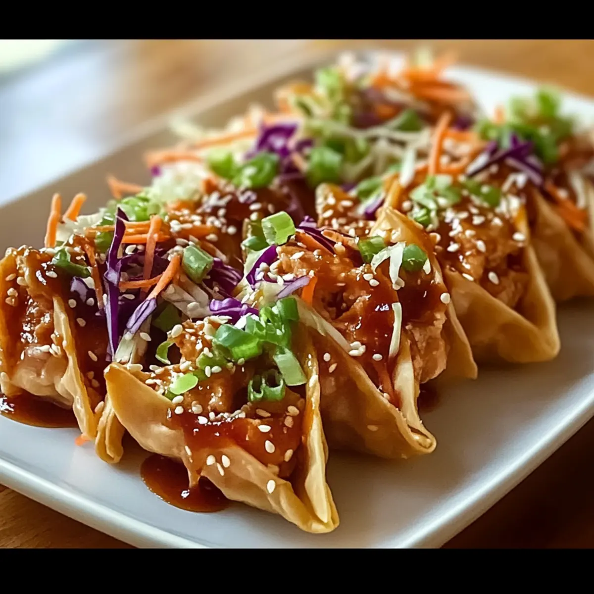 Teriyaki Chicken Wonton Tacos with Crunchy Slaw