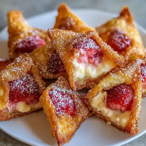 Crispy Wonton Bites Stuffed with Strawberry Cheesecake