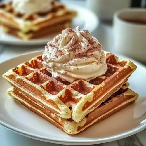 Fluffy Cinnamon Waffles with Whipped Cream