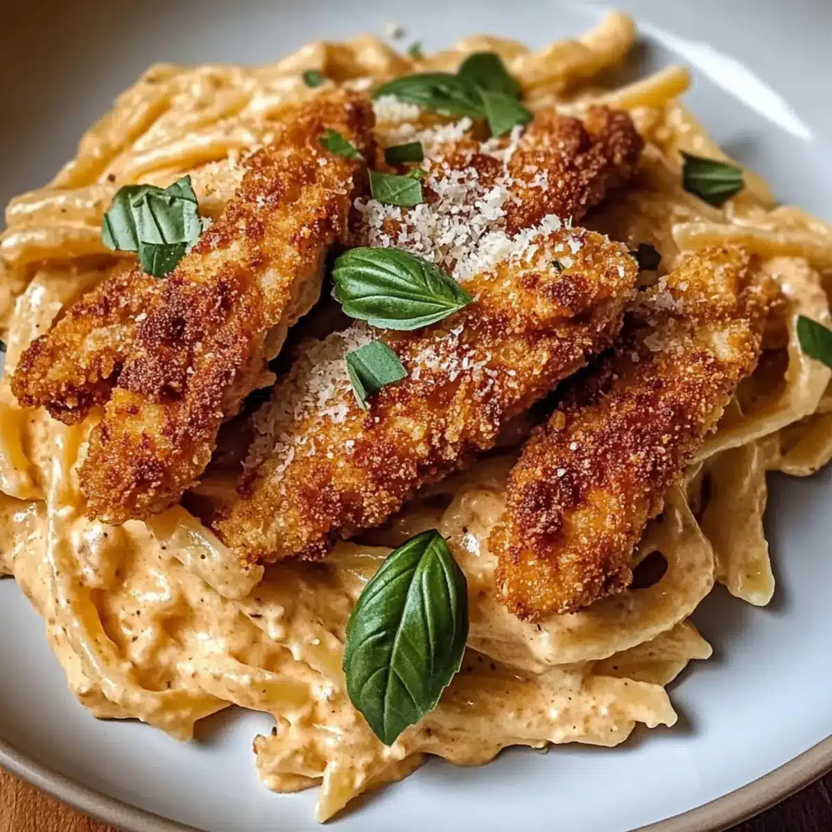Creamy Rose Pasta & Crispy Chicken