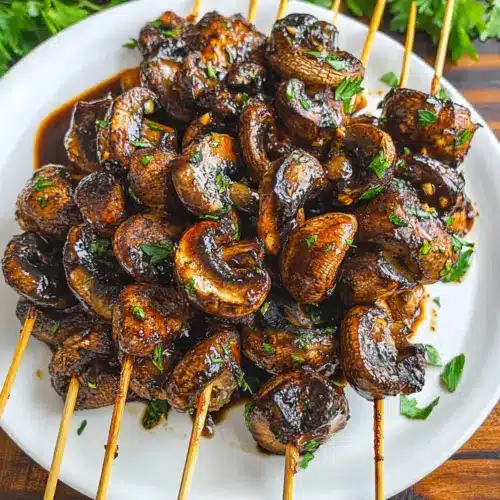 Balsamic Garlic Grilled Mushroom Skewers