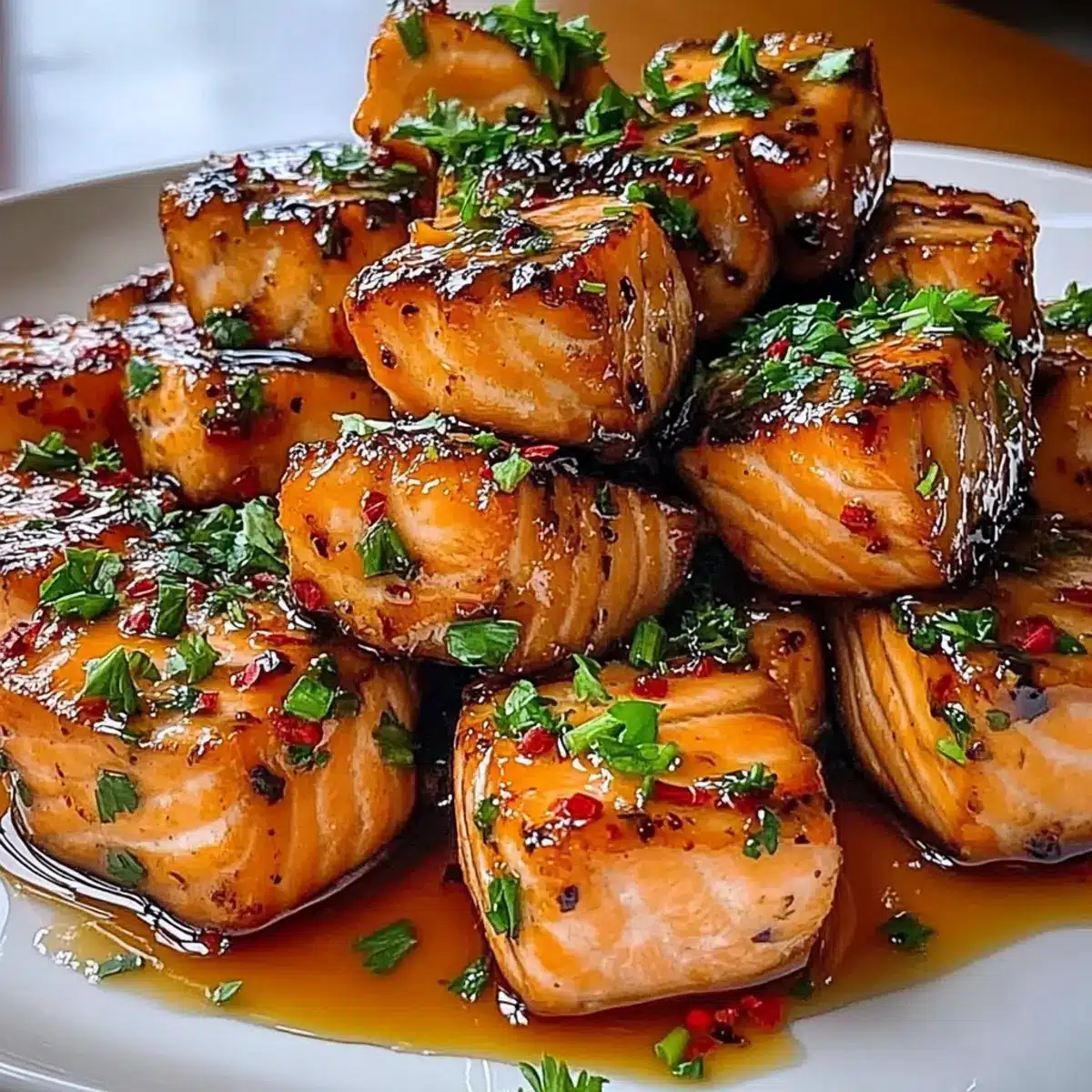 Spicy Sweet Hot Honey Salmon Bites